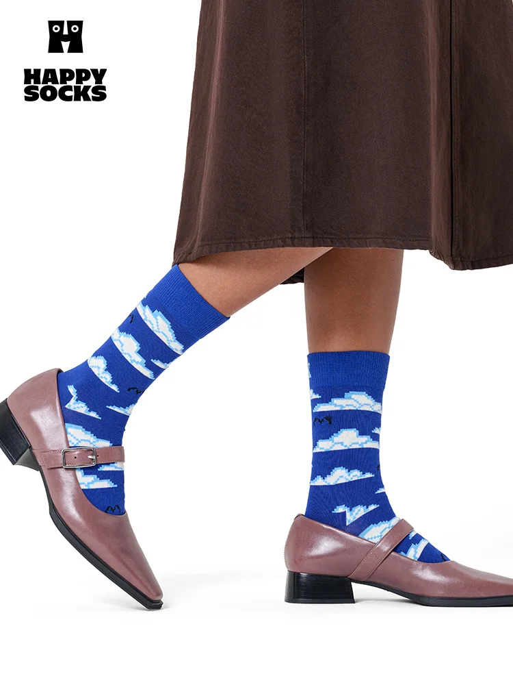 Happy Socks ピクセル雲柄中筒ソックス：春夏用の極上の柔らかさとセットアップ対応の実用性