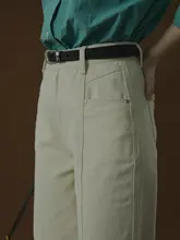 LLANO 白色ヴィンテージスタイル ハイウエストデニムパンツ【ストレート・カジュアル・夏秋用】