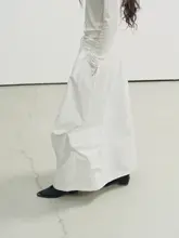 立体裁剪の弓形半身長スカート【水洗いコットン・ウエストゴム】