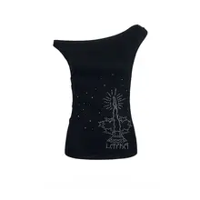 斜め肩デザインのストレッチTシャツ【フィット感・短袖・ブラック】
