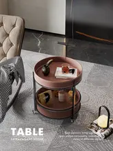 イタリアンスタイルの軽量移動可能サイドテーブル【サドルレザー・丸型・ソファ用】