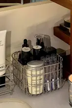 バスルーム用のステンレス化粧品収納バスケット【四角いメッシュデザイン】