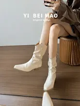 レディース 牛革製 マーチンブーツ【尖ったトウ・太ヒール・春秋用・西部カウボーイブーツ】