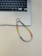 BAYLU オリジナル製作の虹色クリスタルビーズ付きスマホチェーン【高級感のあるストラップ・クリスタル装飾】