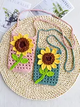 手編みの花柄透かし手機ケース【レトロデザイン・フラワーニット・斜め掛け】
