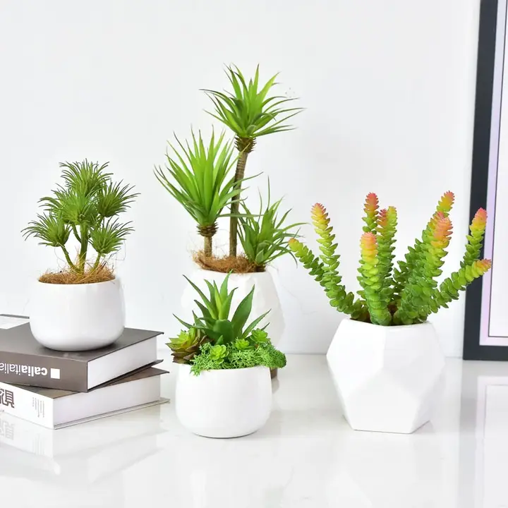リアルな造花の多肉植物ミニ盆栽【インテリア装飾・リビング・テーブル用】