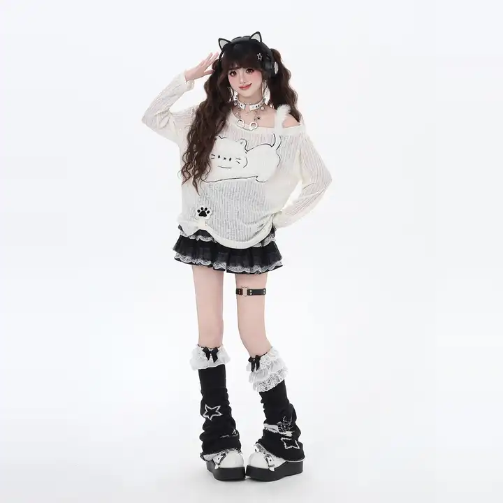 crazygirl 肩出しデザイン薄手長袖カットソー【フリーサイズ・春用・防紫外線】