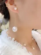 波西米ア風のロングパールイヤリング【シンプルで洗練されたデザイン】