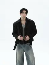 ヴィンテージ風のダブルボタンラペルウールコート【メンズ・ゆったりシルエット・ショート丈】