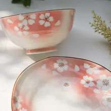 美濃焼の桜柄和風ボウル＆プレート【釉下彩・ギフト用】