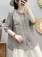 リネンブレンドの夏用中袖シャツ【カジュアル・エレガント】