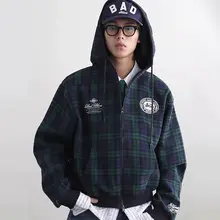 レディースレトロチェック柄パーカー【春秋用・赤・カジュアルデザイン】