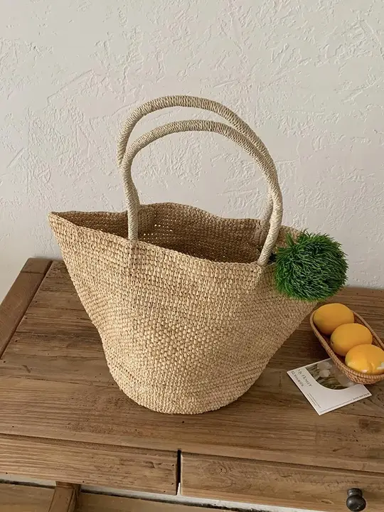 ラフィアバッグ レディース 2WAY ハンドバッグ ショルダー 編み込み シンプル ビーチ リゾート バカンス 夏