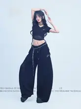白色のダンスファッション上下セット【短丈ジャズトップ・ゆったりストレートパンツ】（セットアップ対応  ）