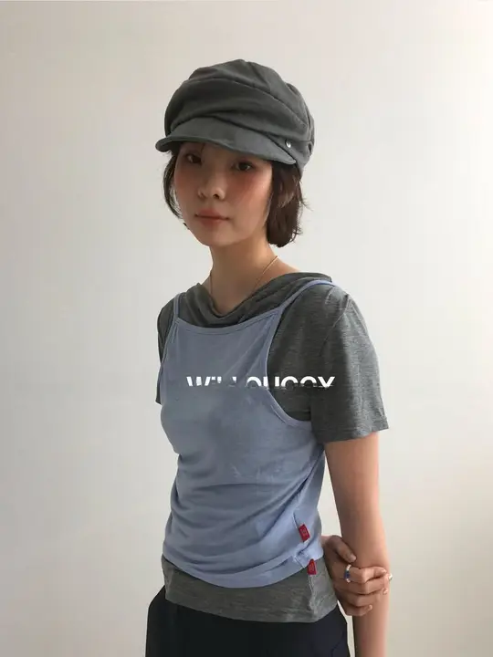 春夏用 コットンリネン折りたたみキャスケットハット【グレー・通気性・平たいデザイン】