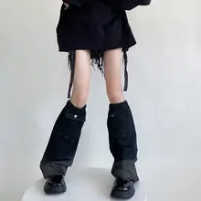 個性的なデザイン！デニム風レッグウォーマー【重工ポケット付き・おしゃれ・カジュアル】