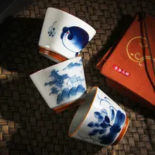 手描き青花陶器の茶杯【個人用・釉下彩・家庭用・功夫茶具】