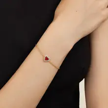 ブレスレット レディース ハート ストーン レッド 高級感 繊細 ギフト 「Onchic」