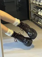レトロな厚底マーチンブーツ【女性用・英倫風・レースアップ・ショートブーツ】