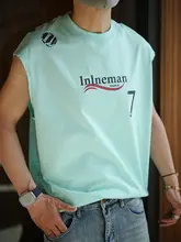 アメリカンスタイルのプリント丸首タンクトップ【メンズ・夏用・極上の柔らかさ・ゆったりシルエット】