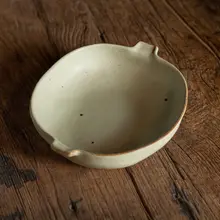 レトロスタイルの陶製深皿【イエローカラー・ダブルハンドル・多用途】