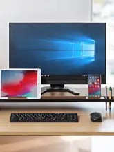 デスクトップモニター用 高さ調整可能なディスプレイ台【幅広・収納ラック・キーボード収納】
