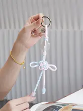 キーホルダー バッグチャーム 中国結び レザー バイカラー ハンドメイド 幸運 おしゃれ 「LM」