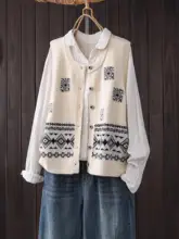 秋の新作 レディーズ ゆったりデザイン ボタン付きノースリーブ刺繍ベスト【カジュアル・】