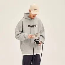 メンズ秋冬用薄手フード付きスウェットシャツ【アメリカンリトロ・グレー・裏起毛】（セットアップ対応）