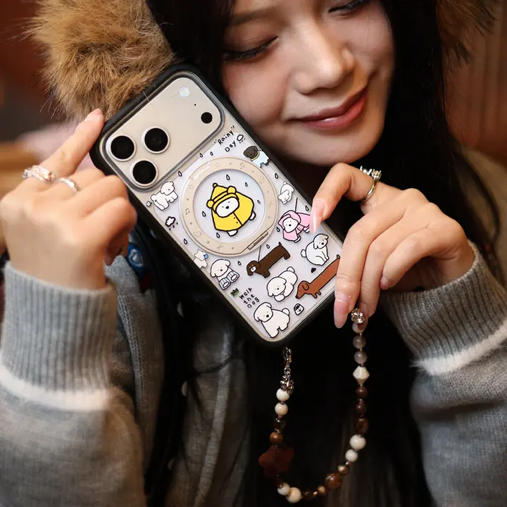 液体シリコン製のスタンド付きスマートフォンケース【iPhone用・折りたたみ・回転機能・防落下対応】