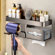 穴あけ不要！洗面所用ヘアドライヤー掛け【収納便利・バスルーム用】