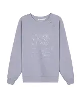 紫色のロゴプリントラウンドネックプルオーバースウェットシャツ【女性用・デザイン性・ドロップショルダー】（セットアップ対応）