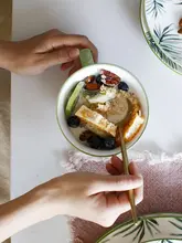 ブルーリリーハウス 陶器製グリーンリーフマグカップ【大容量・朝食用・オートミール対応】