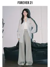 グレー ワイドレッグカジュアルパンツ【高腰・ストレートシルエット】（セットアップ対応）