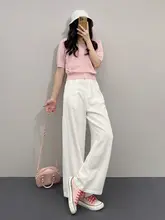 米白色の女性用パンツ【高腰・ワイドレッグ・夏用・快適な着心地】