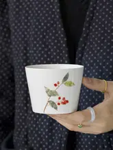 手描き陶器のフルーツデザインカフェカップ【大口径・家庭用】