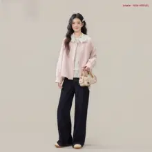 花柄レース襟のピンクジャケット【春用・女性・ゆったりフィット】