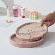 ロマンティックなピンクの天然トレイ【香薰キャンドル・ジュエリーディスプレイ・アート装飾用】