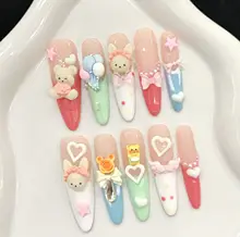 カラフルバルーンデザインの立体小熊手作りロング付け爪【可愛い雰囲気・少女心】