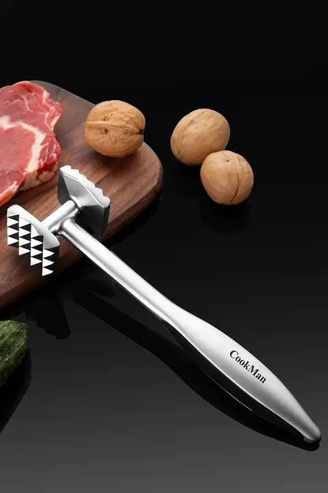 厚手ステンレス製 肉叩きハンマー【ダブルフェイス・家庭用・やわらかい肉用ツール】