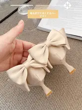 幅広対応 大きいサイズのハイヒール【ポインテッドトゥ・サイドオープン・リボン付き】