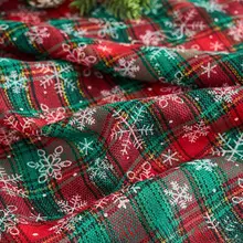 レトロチェック柄テーブルクロス【クリスマステーマ・正方形・グリーン】