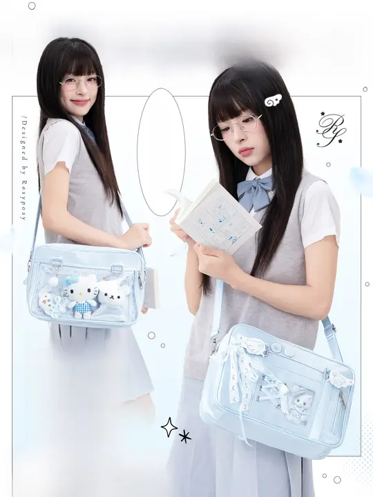 斜め掛けサテン仕立てのJK制服風バッグ【デザイン性・通勤・通学用】