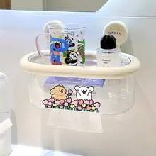 フラワーデザインの犬型吸盤式トイレットペーパーケース【壁掛け収納・ウェットティッシュ・洗顔タオル用】