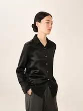 春秋用 レディース シルク長袖シャツ【リッチなサテン・シンプルデザイン・通勤対応】