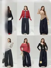 レトロスタイルの大きいサイズデニムパンツ【サイドスリット・カジュアルデザイン】（セットアップ対応）