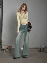 ヴィンテージ風のロークラッシュデニムパンツ【フレアシルエット・小柄向け・ウォッシュ加工】（セットアップ対応）