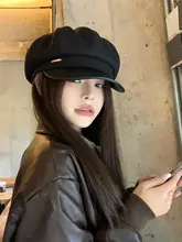 秋冬用 ブラックの八角帽子【小さな皮ブリム・ペインターキャップ】