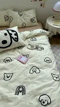 犬とパフ模様のかわいいベッドシーツセット【4点セット・コットン100%・学生寮用】