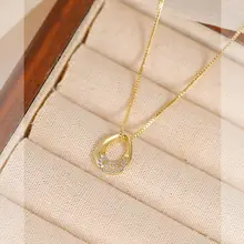 シンプルな人工ジルコンの水滴ペンダントネックレス【ファッションアクセサリー・女性  用・ロックボーンチェーン】